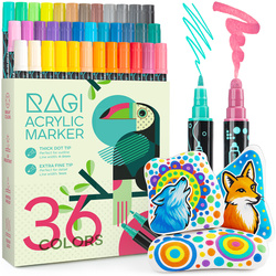 Markery Akrylowe Pisaki Mazaki Dwustronne Wodoodporne 36 sztuk + 3 Kamienie do malowania