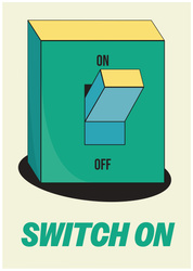 Plakat „Switch On” do druku (A3, PDF) – motywacyjna grafika w stylu retro-futurystycznym