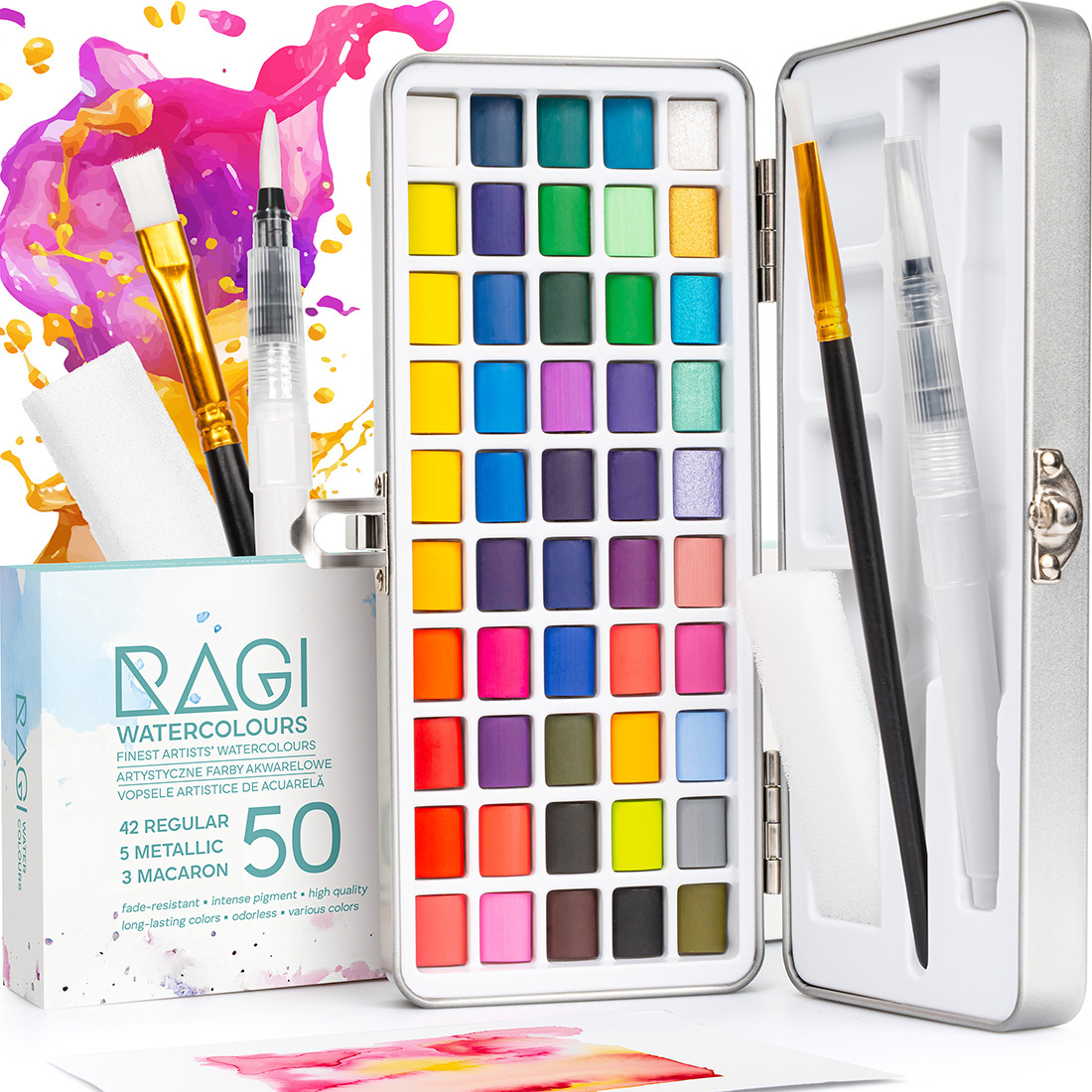 Farby Akwarelowe Akwarele w Kostkach Wodne Zestaw 50 Farb + Pędzle - 54w1 pol_pl_Farby-Akwarelowe-Akwarele-w-Kostkach-Wodne-Zestaw-50-Farb-Pedzle-54w1-379_1