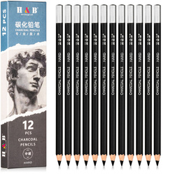 Ołówki Węglowe Duży Zestaw 12 Szt. HARD - Precyzyjne Linie i Szlachetne Detale